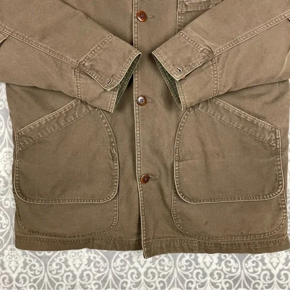 vintage L.L. Bean chore jacket flannel lined brown twill wind resistant men's L - Picture 4 of 9